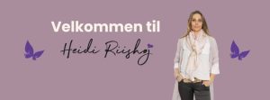Velkommen til Heidi Riishøj banner med tekst og kvinde med tørklæde